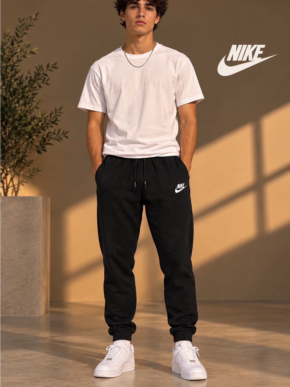 Nike Sportswear Men’s Black Jogger Sweatpants Size Small Swoosh Logo
